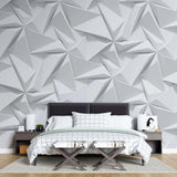 Tapet personalizat 3d cu forme geometrice triunghiulare albe in relief bedsheets