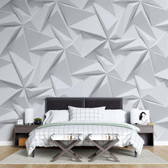 Tapet personalizat 3d cu forme geometrice triunghiulare albe in relief bedsheets