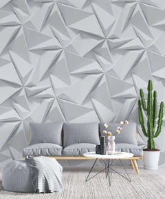 Tapet personalizat 3d cu forme geometrice triunghiulare albe in relief bedsheets