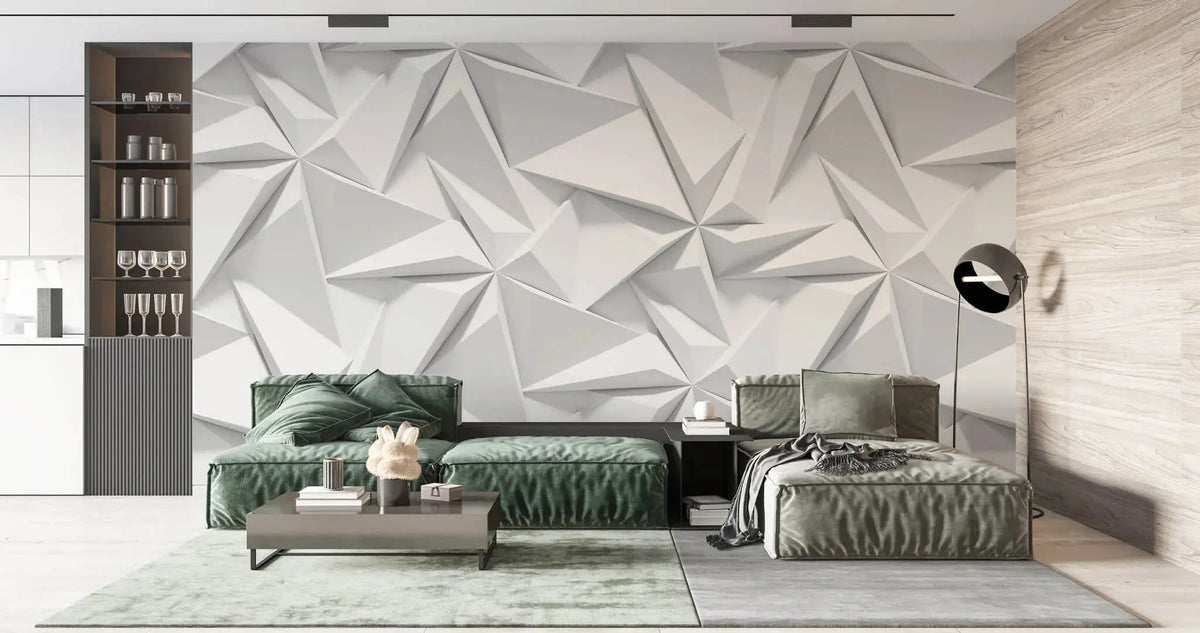 Tapet personalizat 3d cu forme geometrice triunghiulare albe in relief bedsheets