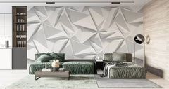 Tapet personalizat 3d cu forme geometrice triunghiulare albe in relief bedsheets