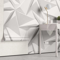 Tapet personalizat 3d cu forme geometrice triunghiulare albe in relief bedsheets