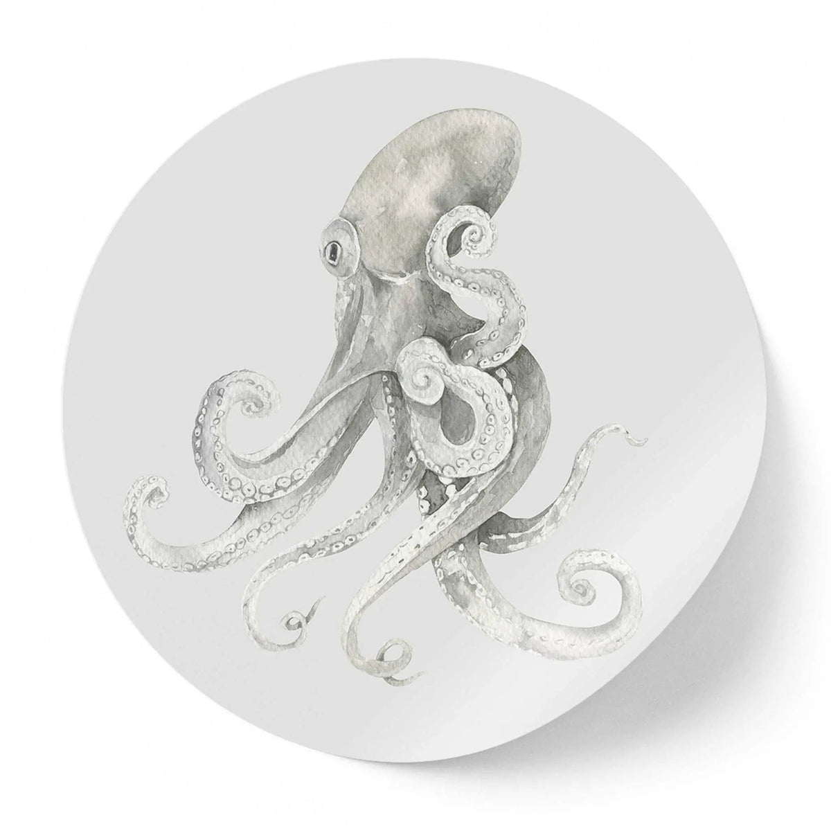 Sticker perete rotund cu caracatita desenata in acuarela octopus art