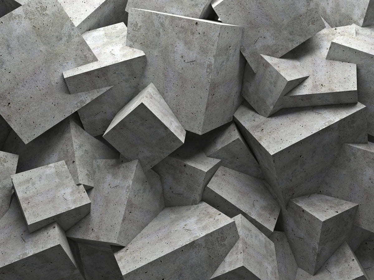 Tapet personalizat 3d cu blocuri de ciment imbinate asimetric concrete blocks dark