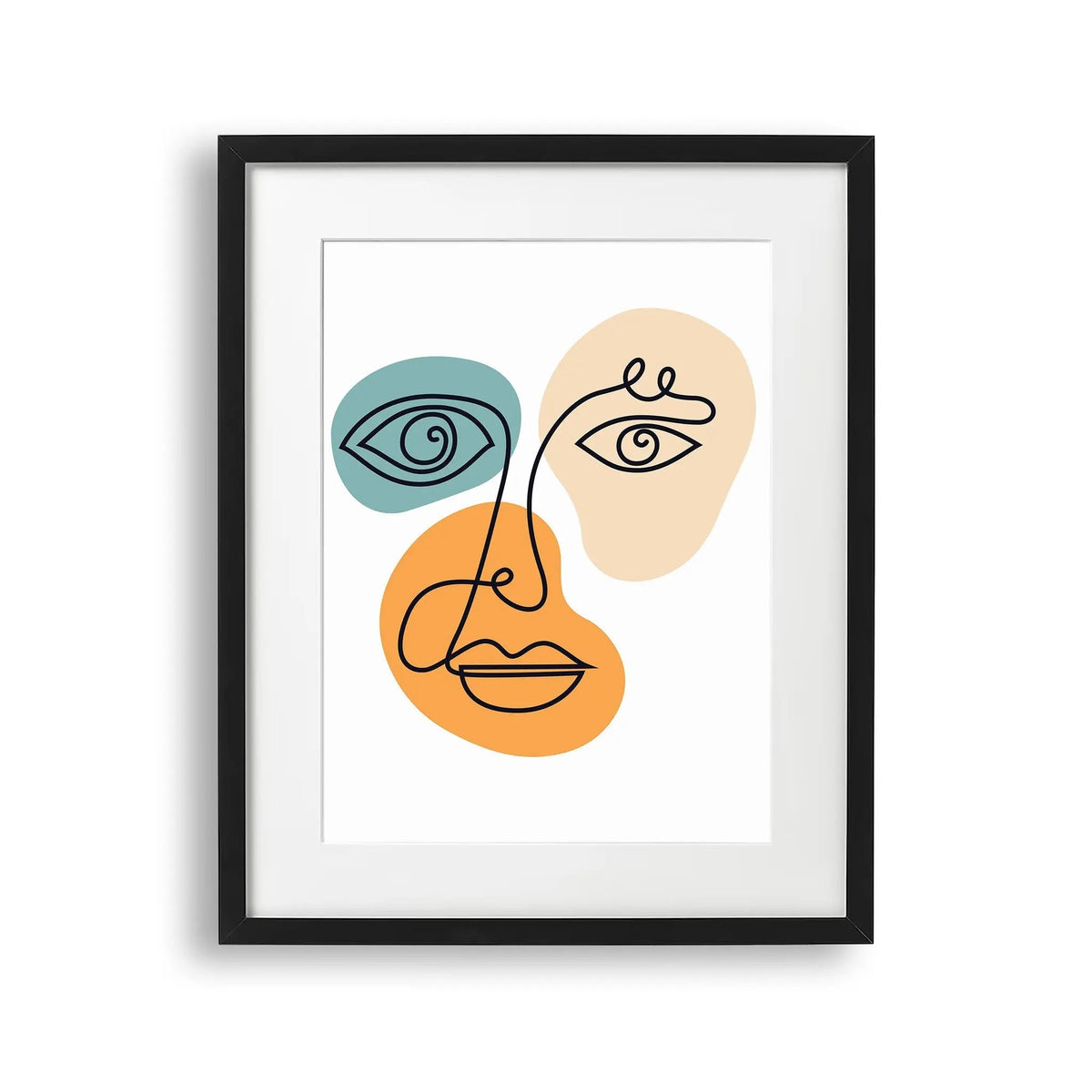 Tablou cu rama ce prezinta un portret al unei fete de femeie in stil cubist cu accent pe silueta si forme geometrice texturate care evoca minimalismul minimalistic female