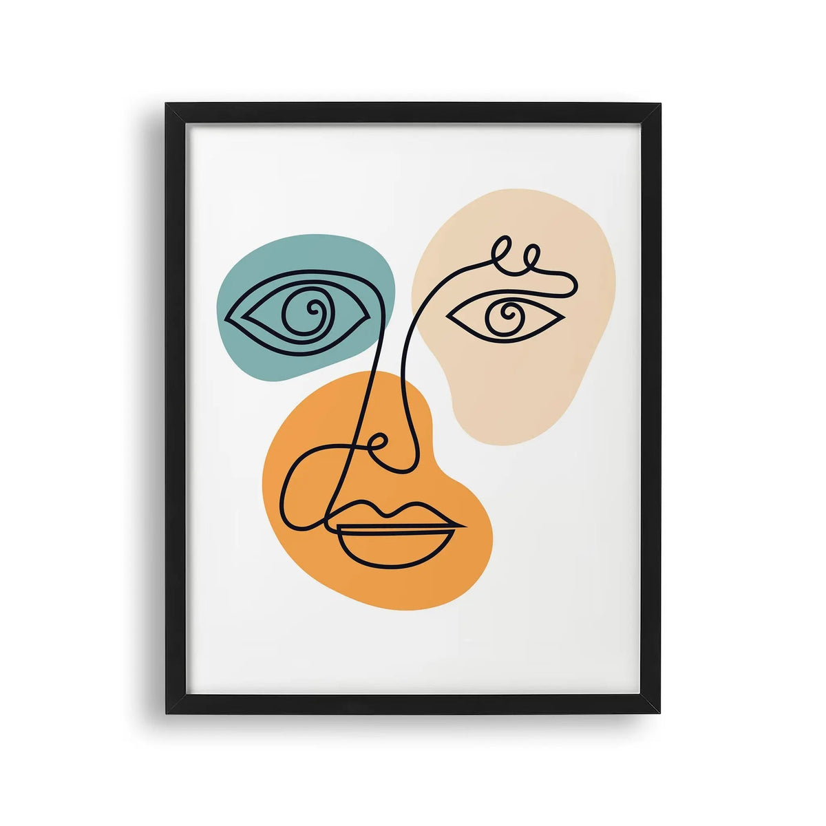 Tablou cu rama ce prezinta un portret al unei fete de femeie in stil cubist cu accent pe silueta si forme geometrice texturate care evoca minimalismul minimalistic female