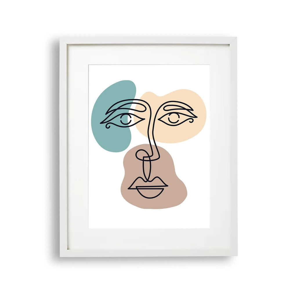 Tablou cu rama care prezinta un chip femeie intr o silueta cubista evocand minimalism si forme geometrice texturate cubist portrait
