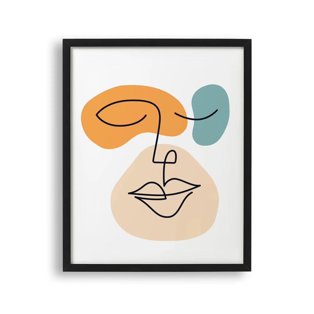 Tablou cu rama ce prezinta un portret al unei femei cu un chip geometric abstract proiectata creativ prin intermediul graficii si formelor geometrice abstract silhouette