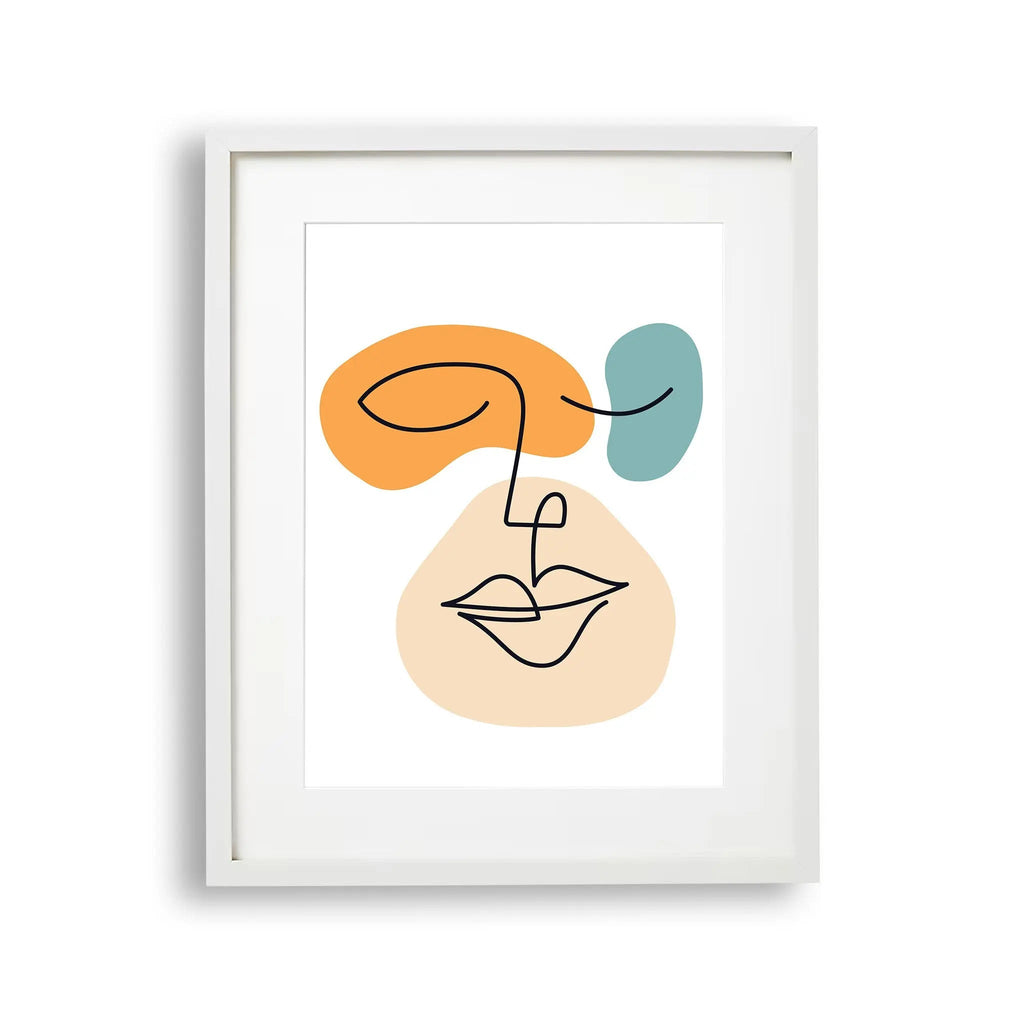 Tablou cu rama ce prezinta un portret al unei femei cu un chip geometric abstract proiectata creativ prin intermediul graficii si formelor geometrice abstract silhouette