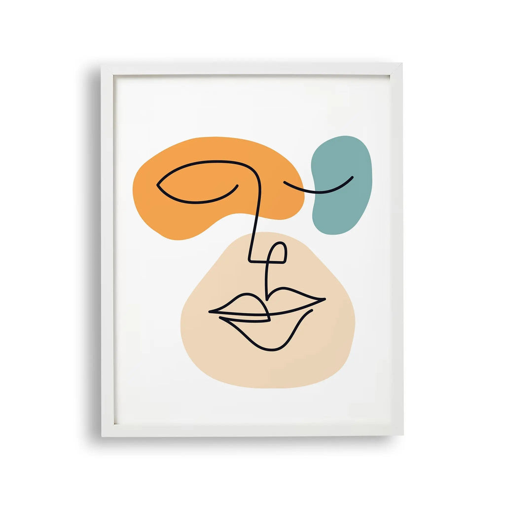 Tablou cu rama ce prezinta un portret al unei femei cu un chip geometric abstract proiectata creativ prin intermediul graficii si formelor geometrice abstract silhouette