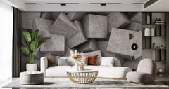 Tapet personalizat 3d cu blocuri de granit imbinate asimetric in nuante de maronii concrete blocks granit