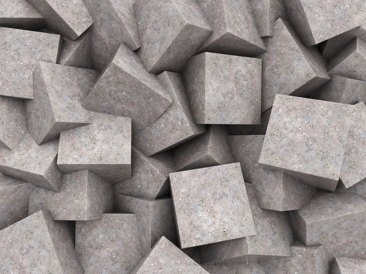 Tapet personalizat 3d cu blocuri de granit imbinate asimetric in nuante de maronii concrete blocks granit