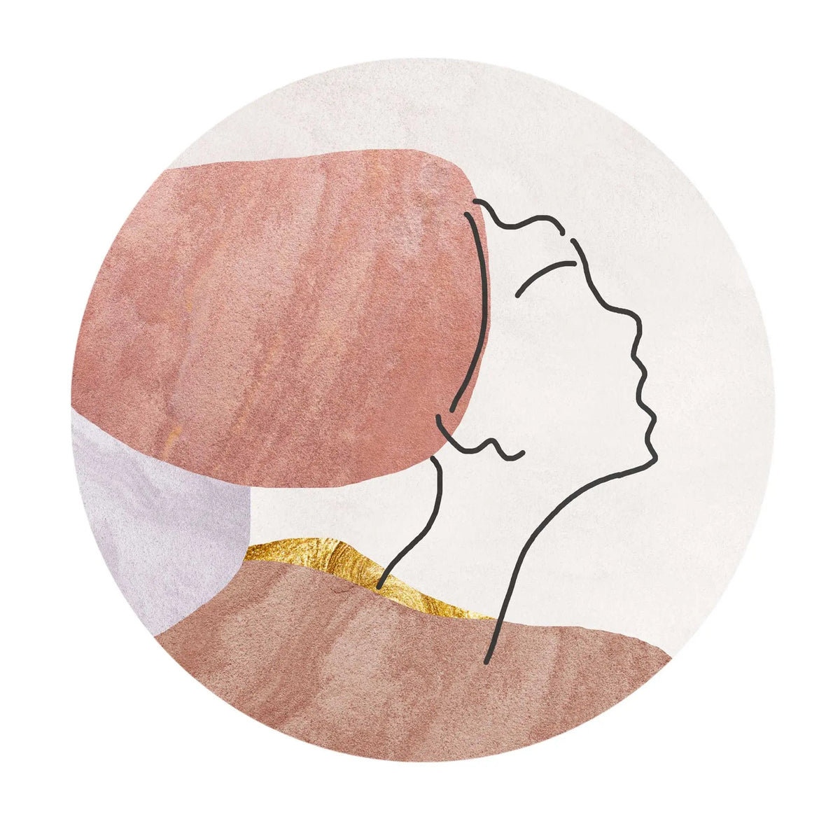 Sticker perete rotund line art cu portret si nuante de roz african pink