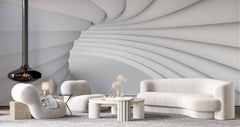 Tapet Personalizat 3D cu efect realist al unui tunel alb in perspectiva 3D - 3D TUNNEL