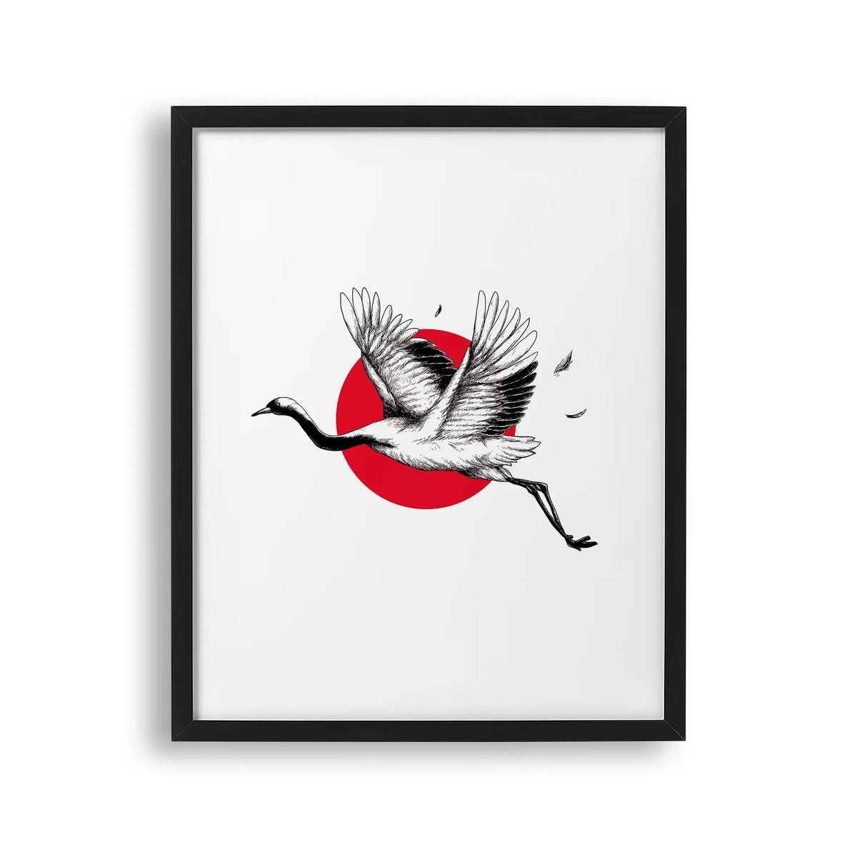 Tablou cu rama cate ilustreaza un cocor japonez in zbor red crowned cranes