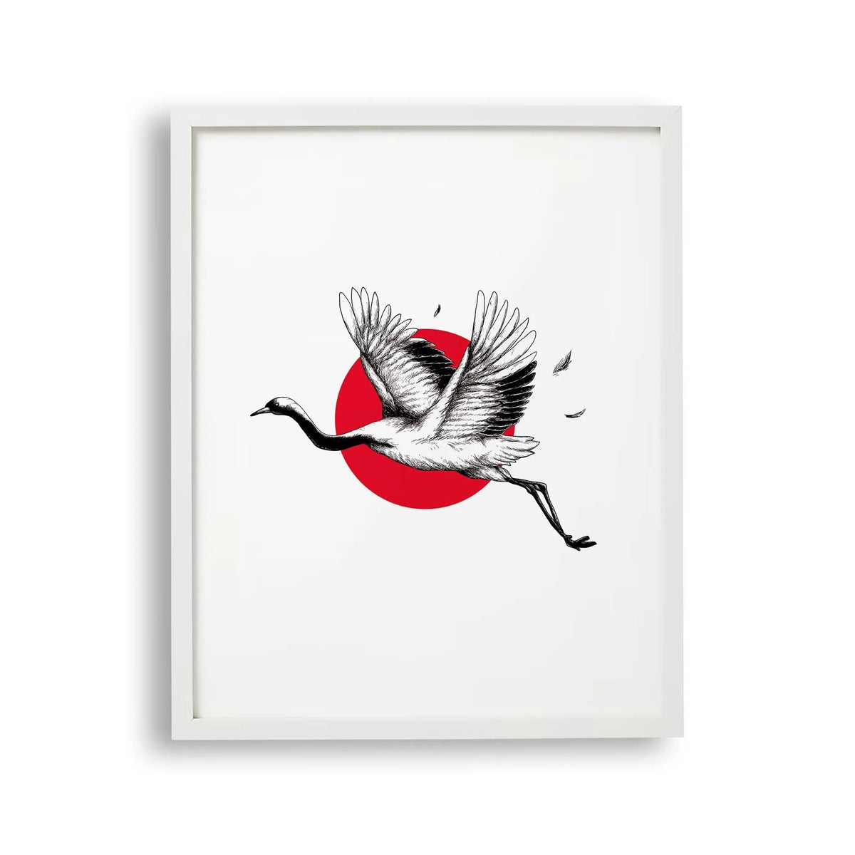 Tablou cu rama cate ilustreaza un cocor japonez in zbor red crowned cranes