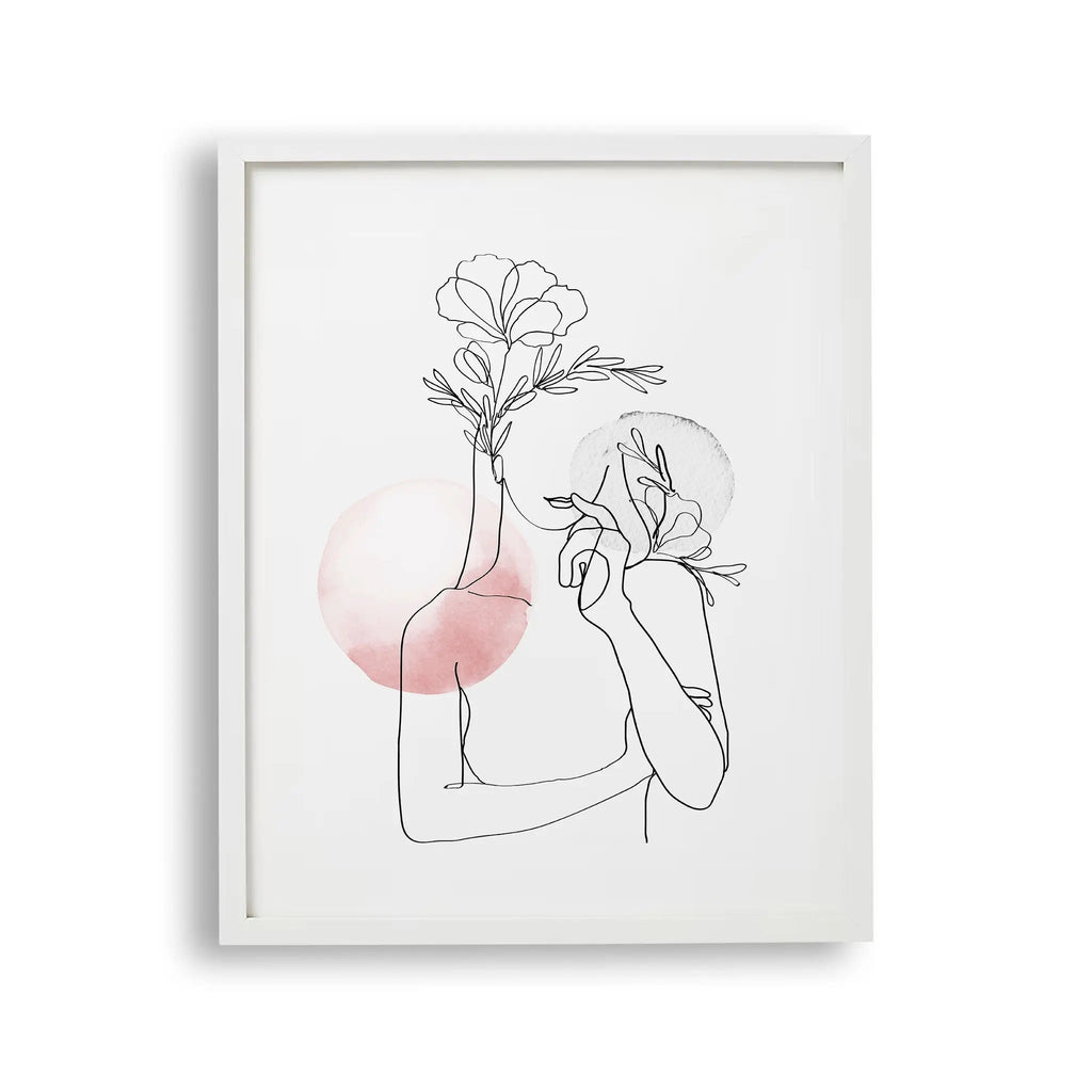 Tablou cu rama care ilustreaza un desen line art cu un bust feminin feminine line art