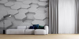 Tapet Personalizat 3D cu hexagoane iesite in relief in nuante de alb-gri vazute din apropiere - CLOSE UP HEX