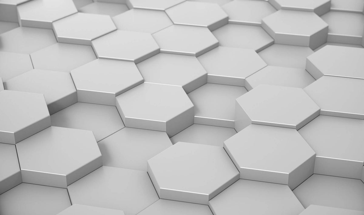 Tapet Personalizat 3D cu hexagoane iesite in relief in nuante de alb-gri vazute din apropiere - CLOSE UP HEX