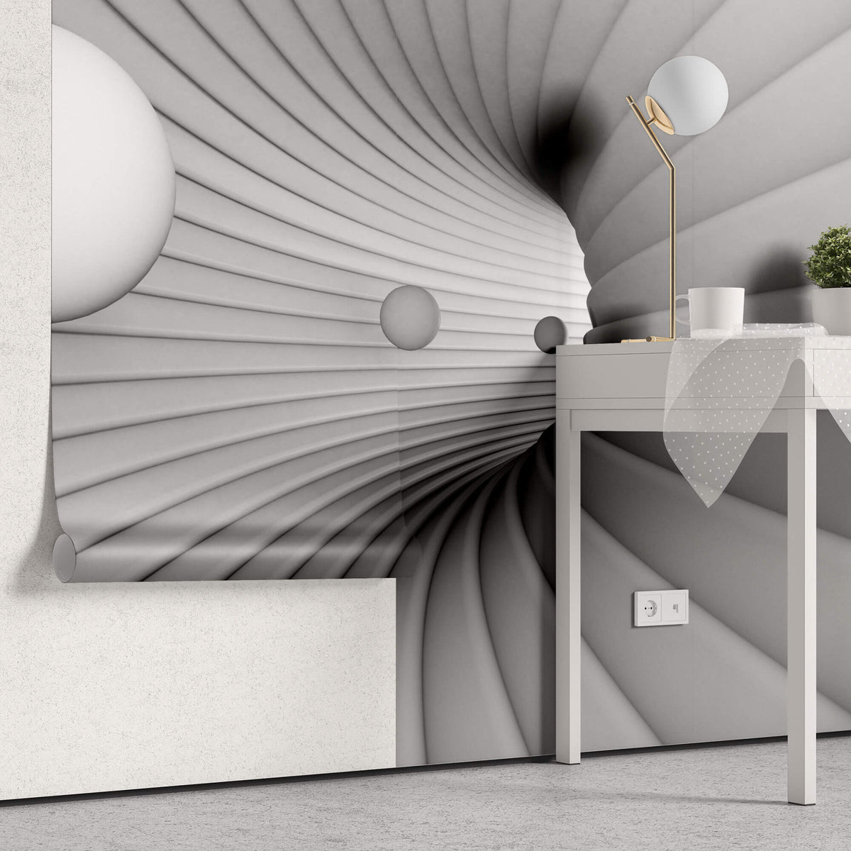 Tapet Personalizat 3D cu un tunel in viziune 3D si sfere plutind in departare - SPHERE VISION