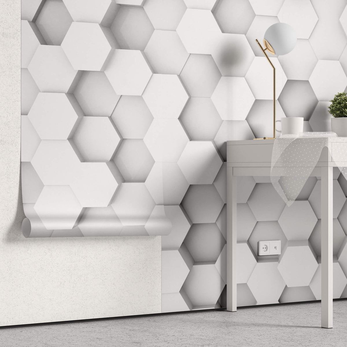 Tapet Personalizat 3D cu hexagoane iesite in relief redand o perspectiva in spatiu - 3D HONEYCOMB