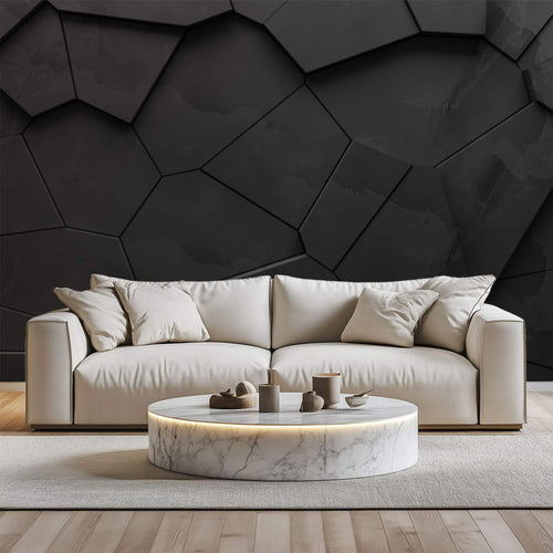 Tapet Personalizat 3D cu roca neagra sparta neuniform si iesita in relief - 3D CRACKED ROCK