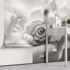 Tapet Personalizat 3D cu o floare din ipsos alb in relief - 3D PLASTER ROSE