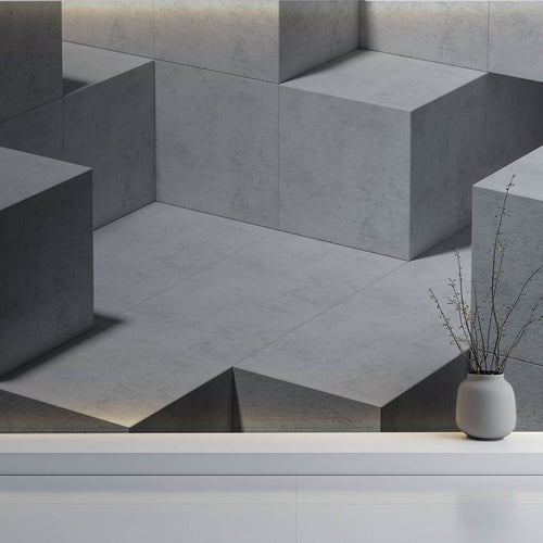 Tapet Personalizat 3D cu o structura de ciment moderna dispusa in cuburi 3D - 3D CONCRETE CUBES