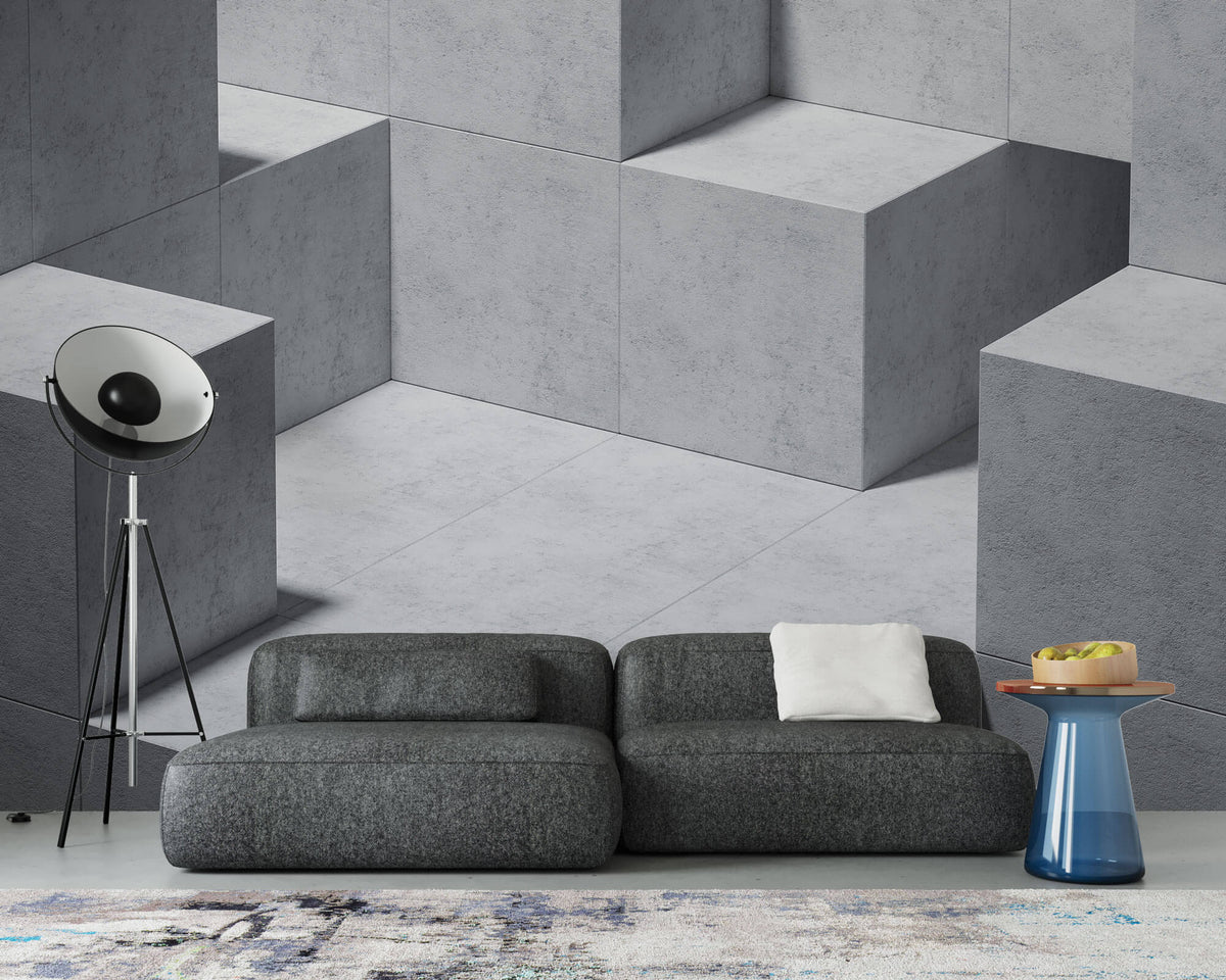 Tapet Personalizat 3D cu o structura de ciment moderna dispusa in cuburi 3D - 3D CONCRETE CUBES