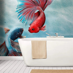 Tapet personalizat watercolor cu pesti exotici sub apa exotic pisces