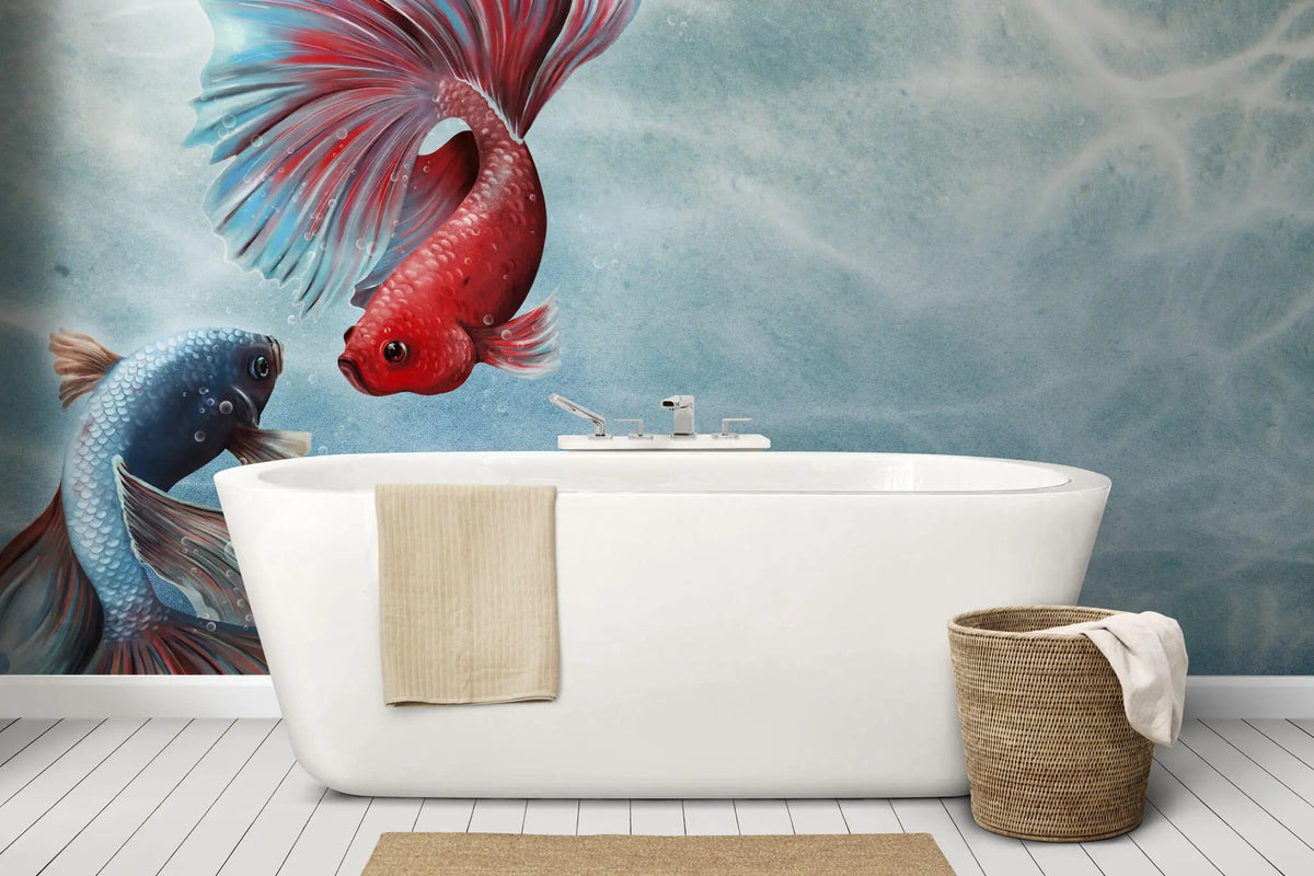 Tapet personalizat watercolor cu pesti exotici sub apa exotic pisces