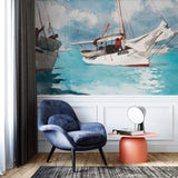 Tapet personalizat watercolor cu barci albe lizzie boat