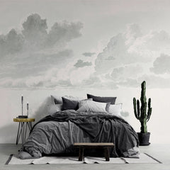 Tapet personalizat watercolor cu nori albi si gri stormy clouds