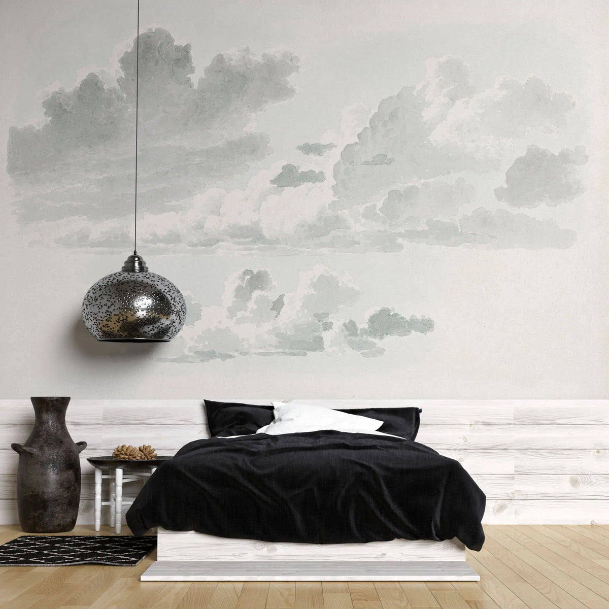 Tapet personalizat watercolor cu nori albi si gri stormy clouds
