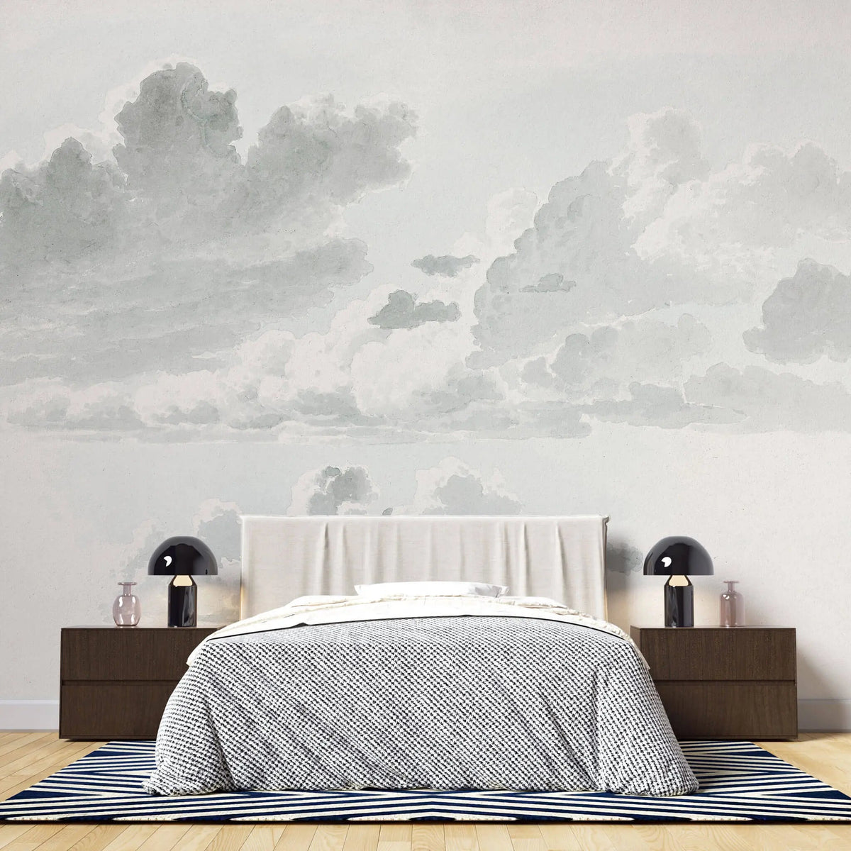 Tapet personalizat watercolor cu nori albi si gri stormy clouds