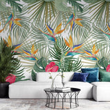Tapet personalizat watercolor cu pasarea paradisului si plante verzi watercolor bird of paradise