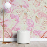Tapet personalizat watercolor cu frunze roz pe fundal deschis pink leaves