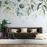 Fototapet personalizat watercolor cu frunze verzi pe fundal alb aesthetic leaves