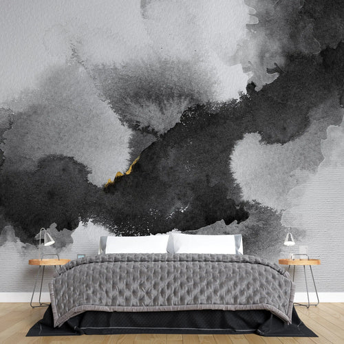 Tapet personalizat watercolor cu cerneala neagra black ink