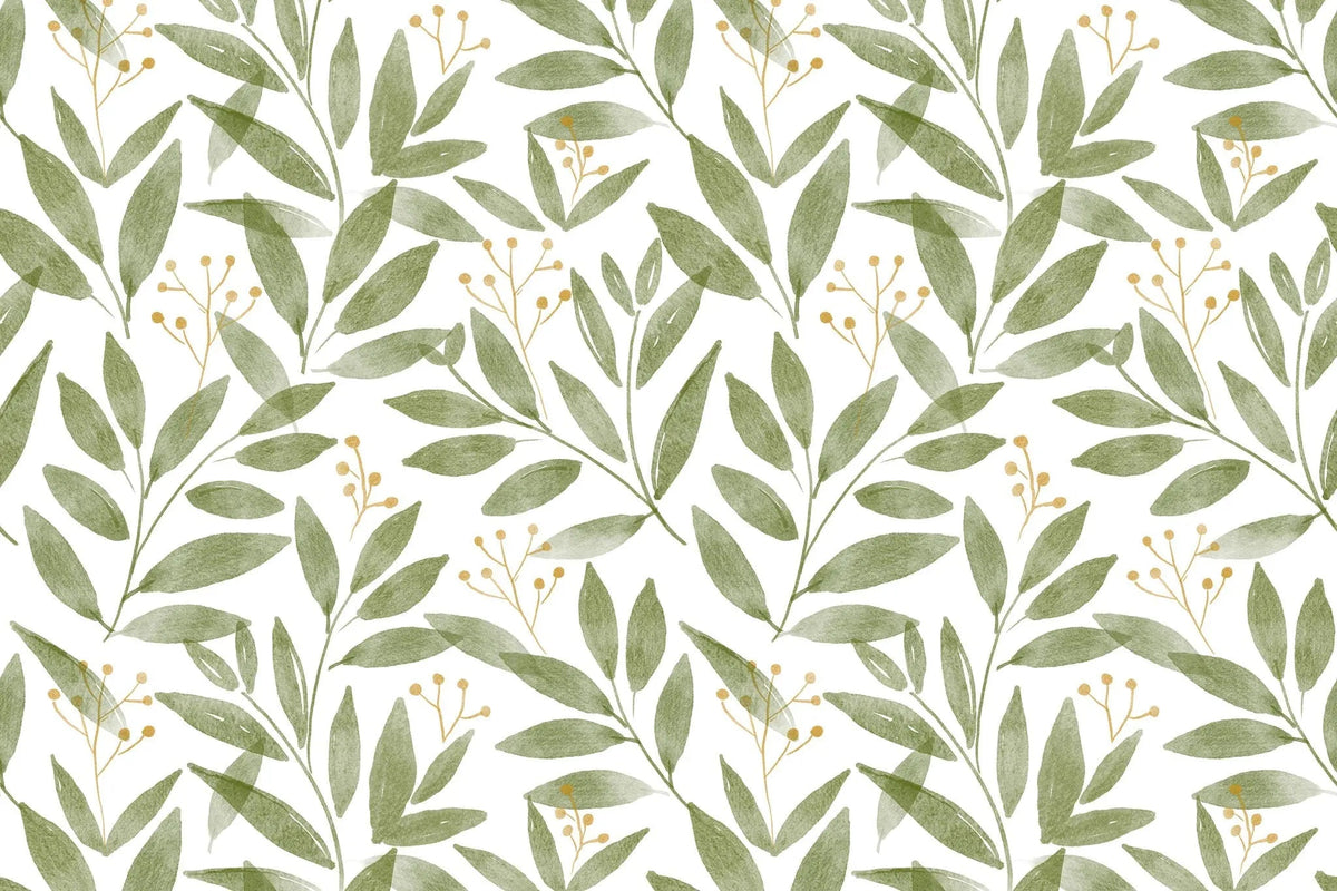 Tapet personalizat watercolor cu frunze si flori de vasc mistletoe leaves