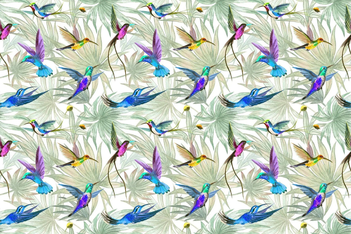 Tapet personalizat watercolor cu pasari exotice colorate color birds