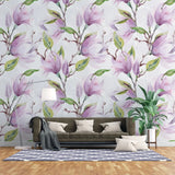 Tapet personalizat watercolor cu flori de magnolie mov purple magnolia