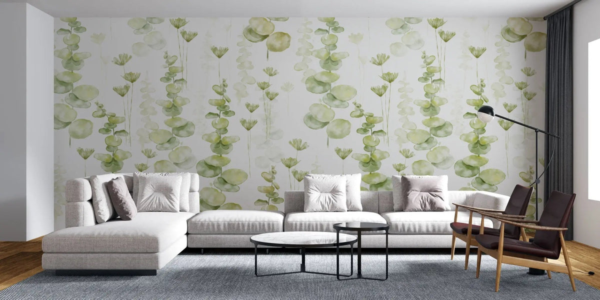 Tapet personalizat watercolor cu frunze de eucalipt pe un fundal alb eucalipt leaves