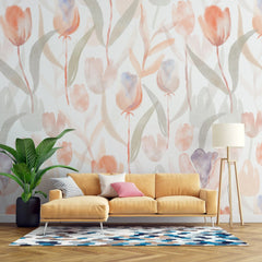 Tapet personalizat watercolor cu lalele rosii pe fundal alb red tulips