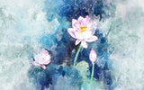 Tapet personalizat watercolor cu floare de lotus in apa pink lotus