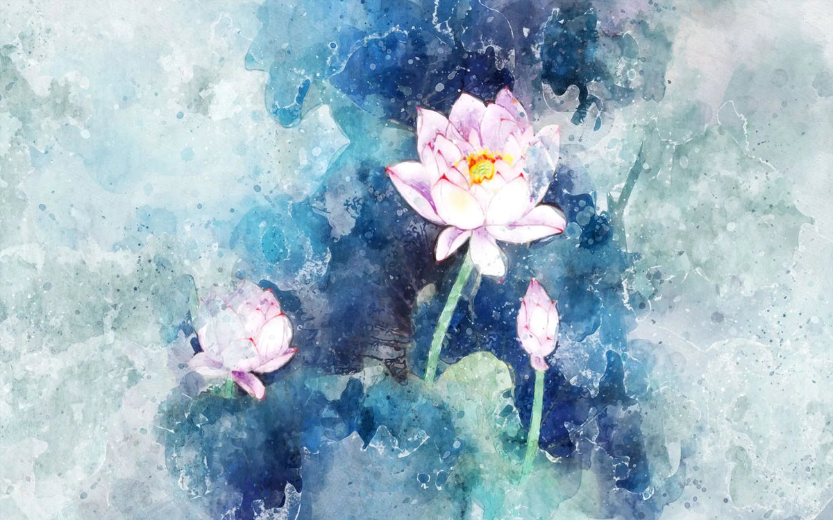 Tapet personalizat watercolor cu floare de lotus in apa pink lotus