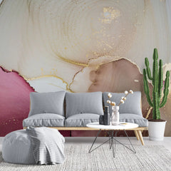 Tapet personalizat watercolor cu design minimalist abstract in nuante rozalii abstract ruby