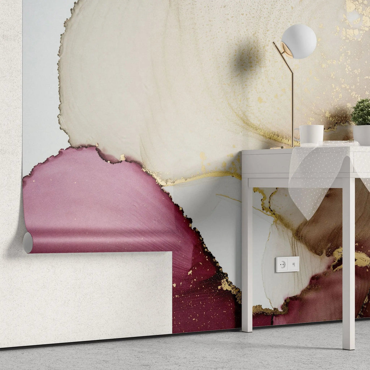 Tapet personalizat watercolor cu design minimalist abstract in nuante rozalii abstract ruby