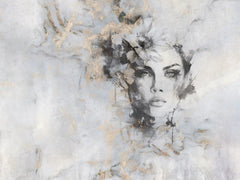 Tapet personalizat watercolor cu design feminin pictat artistic in nuante de gri si accente aurii beautiful estetic