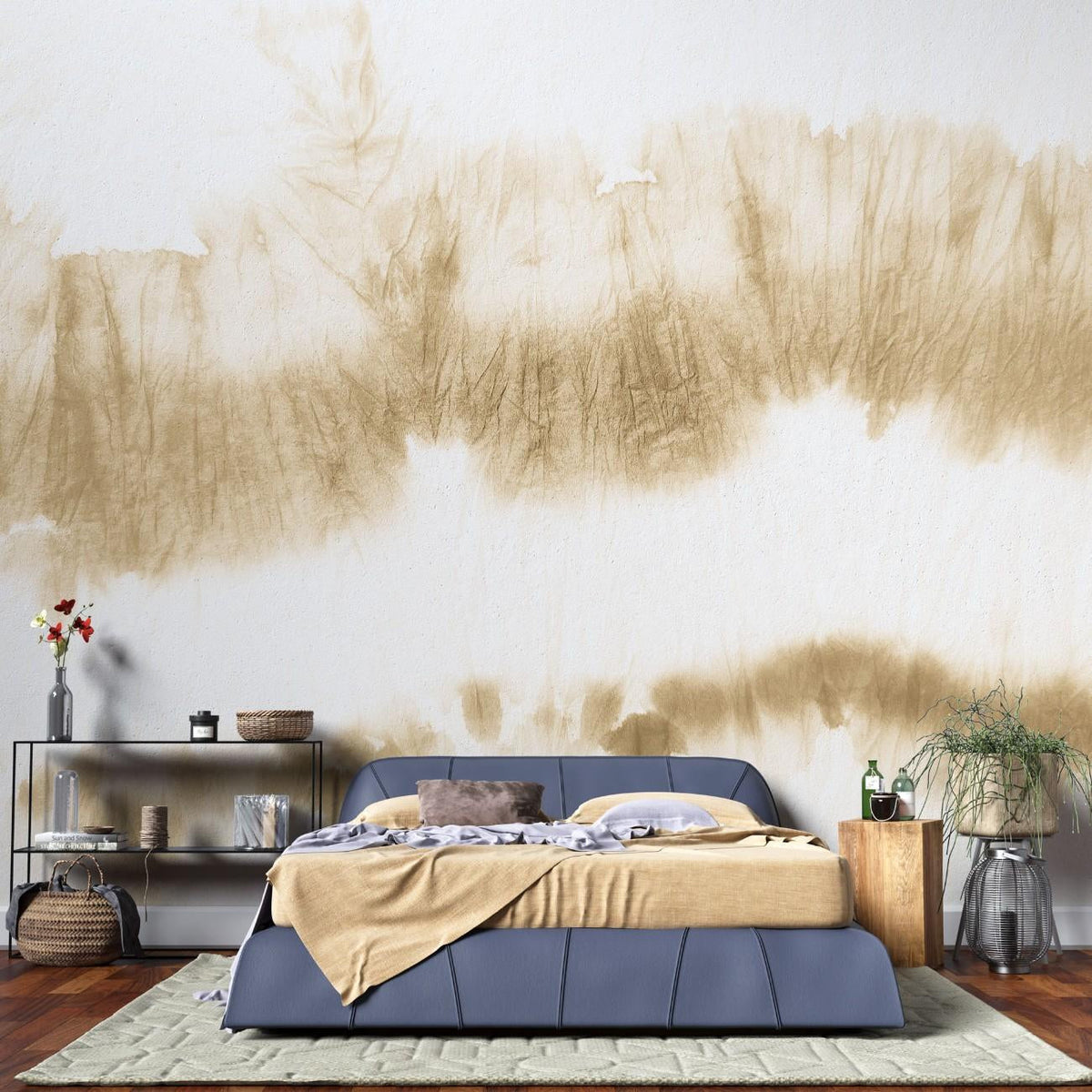 Tapet personalizat watercolor cu design minimalist in stil papier mache cu efect de hartie creponata in nuante de bej